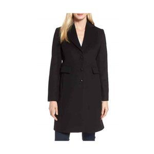 $330 Kristen Blake Walking CLASSIC WOOL OVER COAT LONG TRENCH BLACK